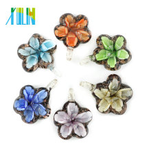 High Quality Mother Gift Unique Necklace Bauhania Flower Flat Art Lampwork Glass Pendants 12pcs/box, MC0083